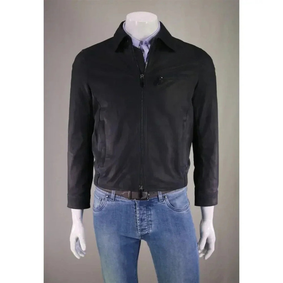 Paul Stuart Navy Blue Goat Leather Motorcycle Bomber Bike Jacket US XS